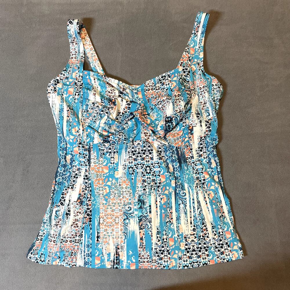 Sunseeker Tankini Top Womens 36DD Blue Abstract Print Pattern Beach Vacation